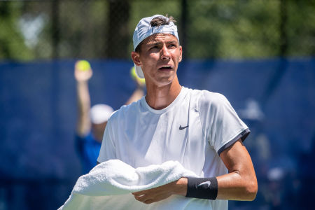 Alexei Popyrin reacts after a point during the 2019 Citi Open. — 2019 Citi Open — ATP World Tour, Tennis, WTA