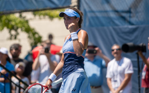 Monica Puig reacts to winning the first set against Allie Kiick — 2019 Citi Open — ATP World Tour, Tennis, WTA
