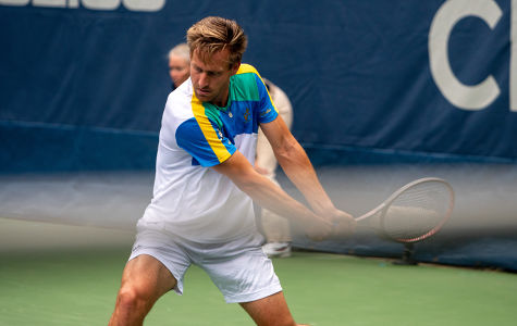 Peter Gojowzcyk hits backhand during his first round match against Andrey Rublev at the Citi Open. — ATP World Tour — ATP World Tour, Tennis