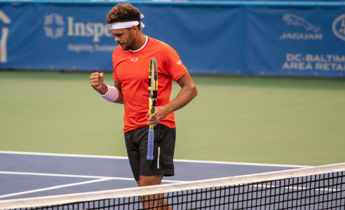 Jo-Wilfried Tsonga reacts to winning a point during the 2019 Citi Open. — ATP World Tour — ATP World Tour, Tennis, WTA
