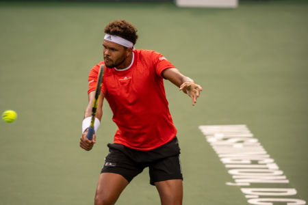 Jo-Wilfried Tsonga hitting a slice during the 2019 Citi Open. — ATP World Tour — ATP World Tour, Tennis, WTA