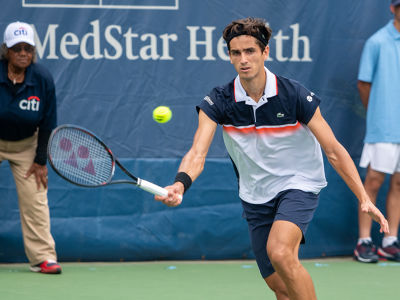Pierre-Hugues Herbert attempts a volley during his 2019 Citi Open. — 2019 Citi Open — Citi Open, 2019 Citi Open, Tennis