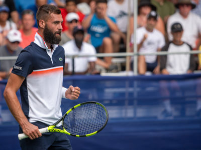 Benoit Paire reacts to winning the first set of his second round match at the Citi Open. — 2019 Citi Open — Citi Open, 2019 Citi Open, Tenni
