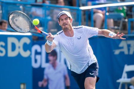 Andy Murray returns a serve during the 2019 Citi Open. — 2019 Citi Open — Citi Open, 2019 Citi Open, Tennis