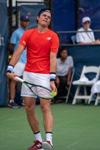 Milos Raonic prepares to serve during his 2019 Citi Open second round match. — 2019 Citi Open — Citi Open, 2019 Citi Open, Tennis
