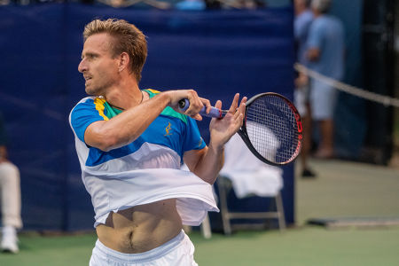 Peter Gojowzcyk hits a forehand during his second round Citi Open match. — 2019 Citi Open — Citi Open, 2019 Citi Open, Tennis