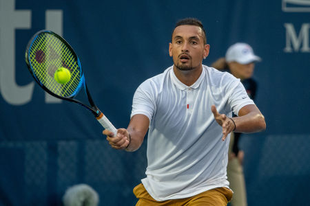 Nick Kyrgios hitting a drop shot during his 2019 Citi Open second round match. — 2019 Citi Open — Citi Open, 2019 Citi Open, Tennis