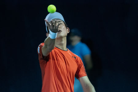 Yoshihito Nishioka serving a ball during his second round match at the Citi Open. — 2019 Citi Open — Citi Open, 2019 Citi Open, Tennis