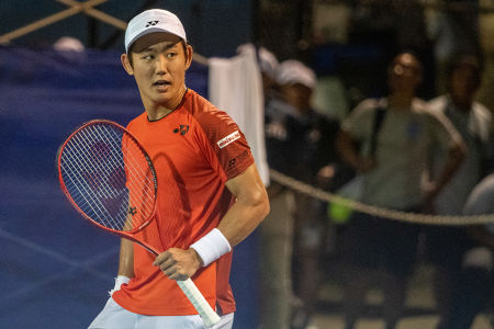 Yoshihito Nishioka reacts to winning the second set against David Goffin at the 2019 Citi Open. — 2019 Citi Open — Citi Open, 2019 Citi Open