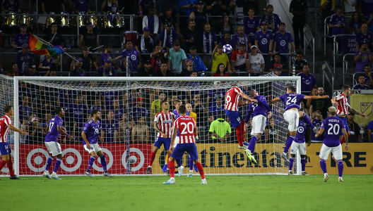 Héctor Herrera heads the ball on goal — soccer — MLS, soccer, allstar