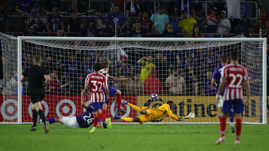 Marcos Llorente scores past Andre Blake — soccer — MLS, soccer, allstar