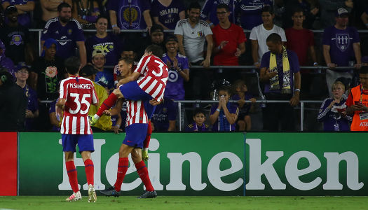 Rodrigo Riquelme celebrates with Marco Llorente — soccer — MLS, soccer, allstar