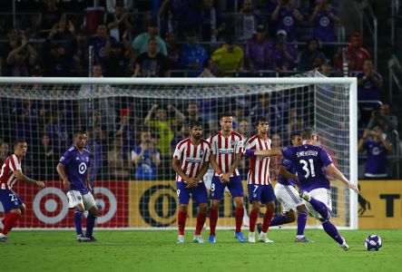 Bastian Schweinsteiger takes a shot on goal vs Athletico Madrid — Athletico Madrid — MLS, soccer, allstar