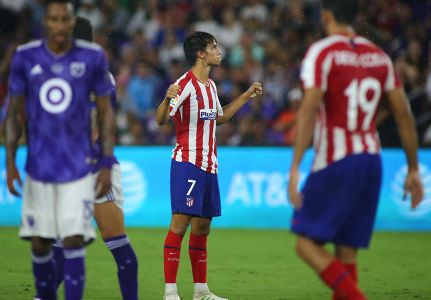 João Félix celebrates scoring a goal vs MLS All-Stars — Athletico Madrid — MLS, soccer, allstar