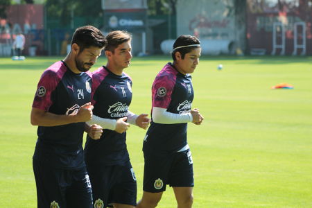 Oribe Peralta, Isaac Brizuela y Javier López durante el entrenamiento previo a la Jornada 2 del Torneo Apertura 2019 de la Copa MX, celebrad