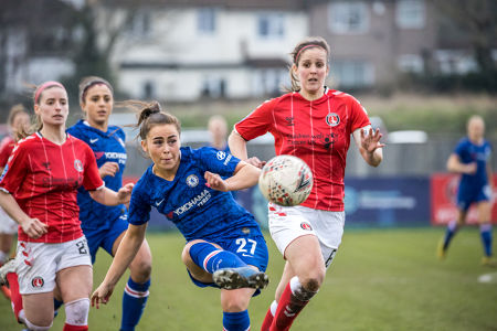 Jamie-Lee Napier with the pass — Chelsea Women — Chelsea Women, Charlton Women, FA Cup