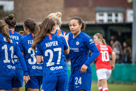 Drew Spence celebrates her goal with Chelsea Women — Chelsea Women — Chelsea Women, Charlton Women, FA Cup