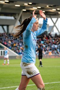 Lauren Hemp battles Maren Mjelde for the ball inside of the box — Caroline Weir — Manchester City Women, Chelsea Women, Academy Stadium