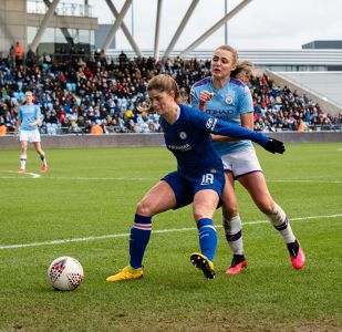 Maren Mjelde and Georgia Stanway during Manchester City Women vs Chelsea Women in the 2020 FA Women's Super League — Chelsea Women — Manches