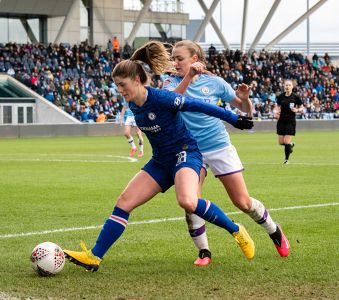 Maren Mjelde and Georgia Stanway during Manchester City Women vs Chelsea Women in the 2020 FA Women's Super League — Chelsea Women — Manches