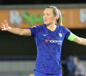 Skipper Magdalena Eriksson in action at Kingsmeadow on February 12th playing against Birmingham City. — Chelsea Women — Magdalena Eriksson, 